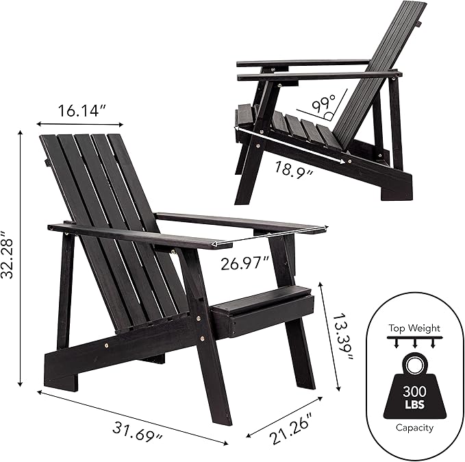 Eyely PTA1001D Spencer Outdoor Patio Modern Acacia Wood Adirondack Chair, Black for Mid-Century, Classic, Modern, Cottage, Farmhouse, Rustic