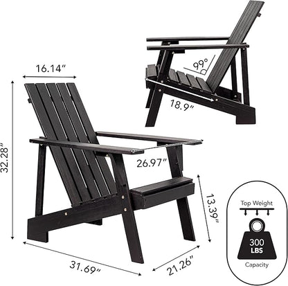 Eyely PTA1001D Spencer Outdoor Patio Modern Acacia Wood Adirondack Chair, Black for Mid-Century, Classic, Modern, Cottage, Farmhouse, Rustic