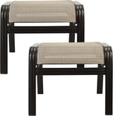 Outdoor Patio Ottoman Seat Textilene Portable Metal Footstool Portable Footrest Patio Chairs 2 Set Beige - Photo 1