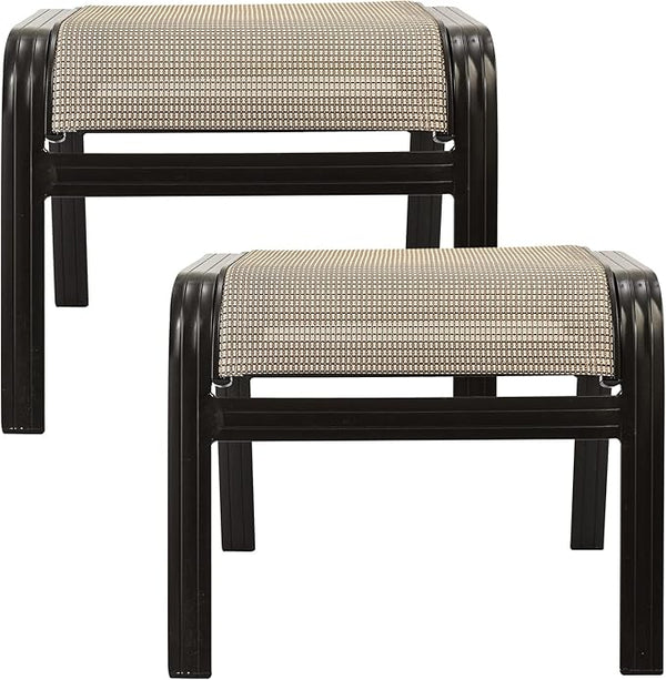Outdoor Patio Ottoman Seat Textilene Portable Metal Footstool Portable Footrest Patio Chairs 2 Set Beige - Photo 1