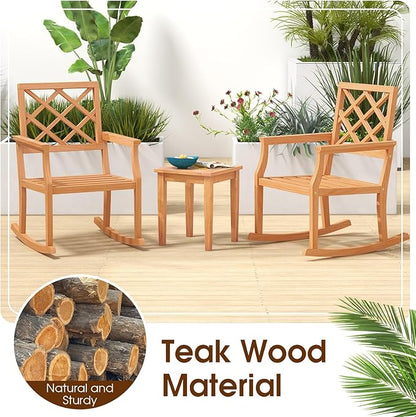 Tangkula Teak Wood Rocking Chair, Oversized Porch Rocker with Backrest and Slatted Seat, Outdoor Rocker Chair for Patio, Backyard and Lawn, 330 LBS Weight Capacity (2, 30 x 23 x 35 Inch)