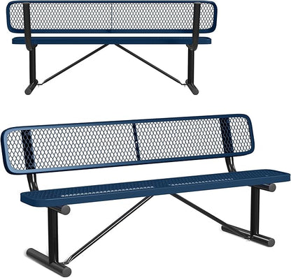 Leisure Craft Metal Outdoor Bench with Back - 6 Foot Heavy Duty Bench Seating for Garden, Porch, Picnic, Park, Expanded Metal, Thermoplastic Coating, Commercial Grade Furniture Made in USA - Navy