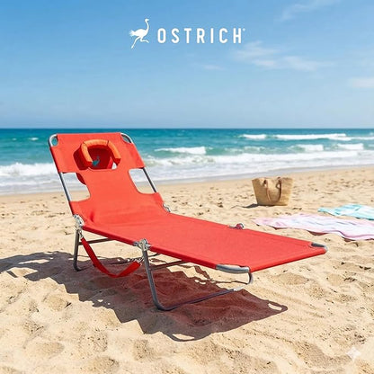 Ostrich the Original Chaise 72 x 22 Inch Lounge Portable Reclining Lounger, Outdoor Patio, Beach, Lawn, Camping, or Pool Tanning Chair, Red