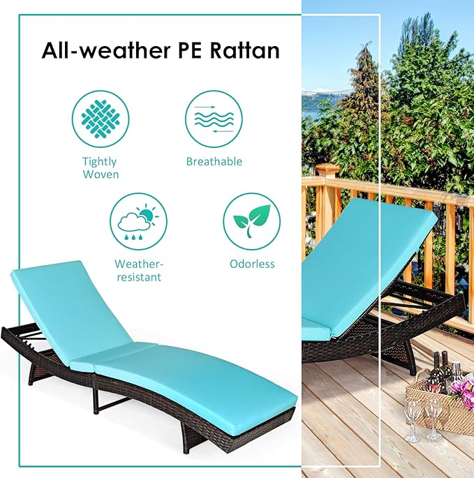 Tangkula Outdoor Folding Chaise Lounge, Rattan Patio Lounge Chair with Removable Thick Cushion, 5 Adjustable Levels - Photo 5