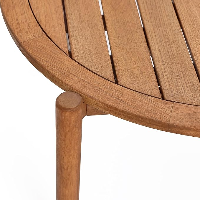 LuxenHome Outdoor Coffee Table, 32 Inch Natural Solid Wood Round Coffee Table, Modern Outdoor Tables for Balcony Backyard Deck Garden, Outside Patio Furniture