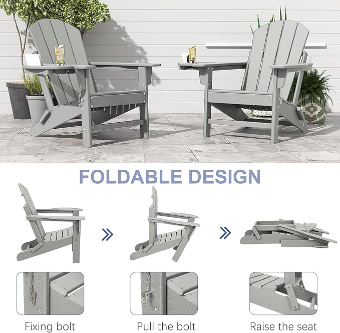 FOOWIN Folding Adirondack Chair Set of 6, HDPE Adirondack Chairs with Cup Holder - Photo 5