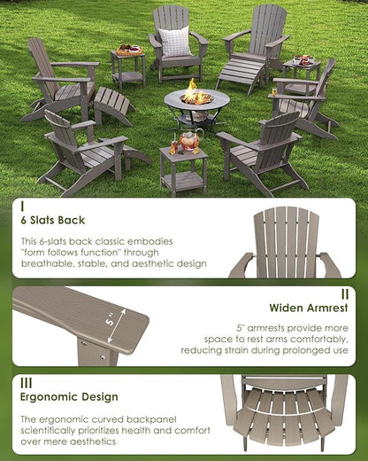 GREENVINES Adirondack Chairs Set of 2 | Wood Grain HDPE Plastic | Oversized Fire Pit Chair | All Weather | Desert Brown | Poly Lumber | for Outdoor Deck Backyard Patio Garden