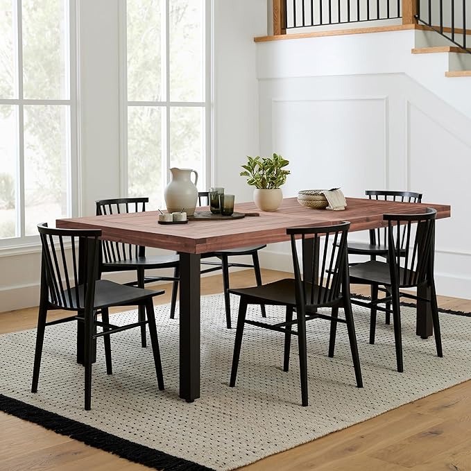 Flamaker Dining Table for 6 FSC Acacia Wood Indoor Outdoor Home Kitchen Table with Iron Legs Large Rectangular Patio - Photo 3