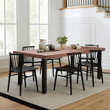 Flamaker Dining Table for 6 FSC Acacia Wood Indoor Outdoor Home Kitchen Table with Iron Legs Large Rectangular Patio - Photo 3