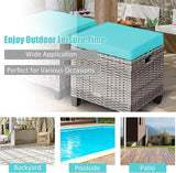 Tangkula 2 Pieces Patio Rattan Ottomans, Outdoor Wicker Footstool Footrest Seat with Soft Cushions and Steel Frame - Photo 9