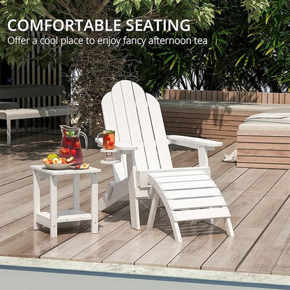 LUE BONA HDPS Folding Adirondack Chair Set of 6, 350lbs Capacity Heavy Duty Outdoor Chair for Patio Balcony Deck, One-Step Space-Saving Folding, Weatherproof Realistic Wood Grain Fire Pit Chair, White