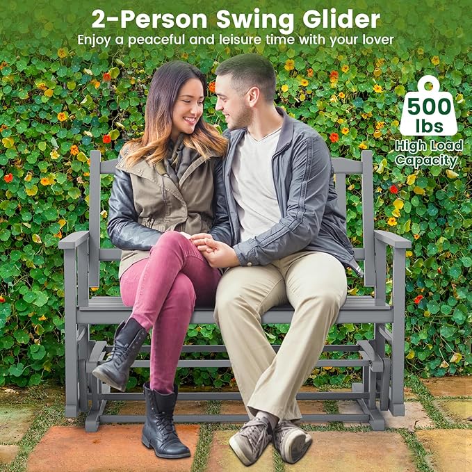 Giantex Outdoor Glider, Patio Glider Bench with Safe Gliding, Slatted Seat & Backrest, 2-Person Loveseat, Glider Rocking Chair, Outside Swing Chair for Garden Yard Lawn Porch Patio Rocker, Blue