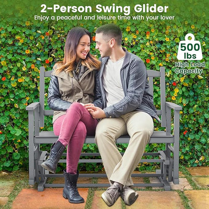 Giantex Outdoor Glider, Patio Glider Bench with Safe Gliding, Slatted Seat & Backrest, 2-Person Loveseat, Glider Rocking Chair, Outside Swing Chair for Garden Yard Lawn Porch Patio Rocker, Blue