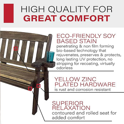 Amish Casual Heavy Duty 800 Lb Mission Pressure Treated Garden Bench with Cupholders (5 Foot, Dark Walnut Stain)