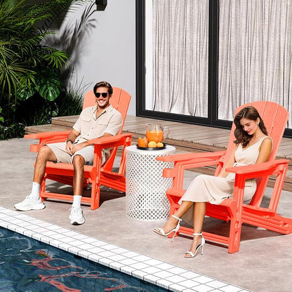 Adirondack Chairs Set of 2,Adirondack Chair with Cup Holder,Wooden Textured Plastic Fire Pit Chair,All-Weather Outdoor Patio Chairs for Lawn,Backyard Deck, Porch,400LBS Heavy-Duty,Orange