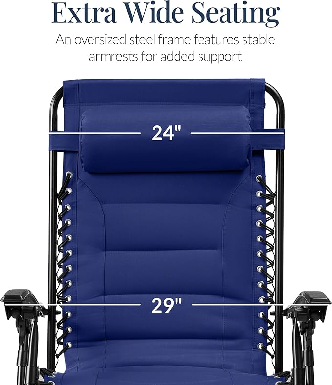 Best Choice Products Oversized Padded Zero Gravity Chair, Folding Outdoor Patio Recliner - Photo 3