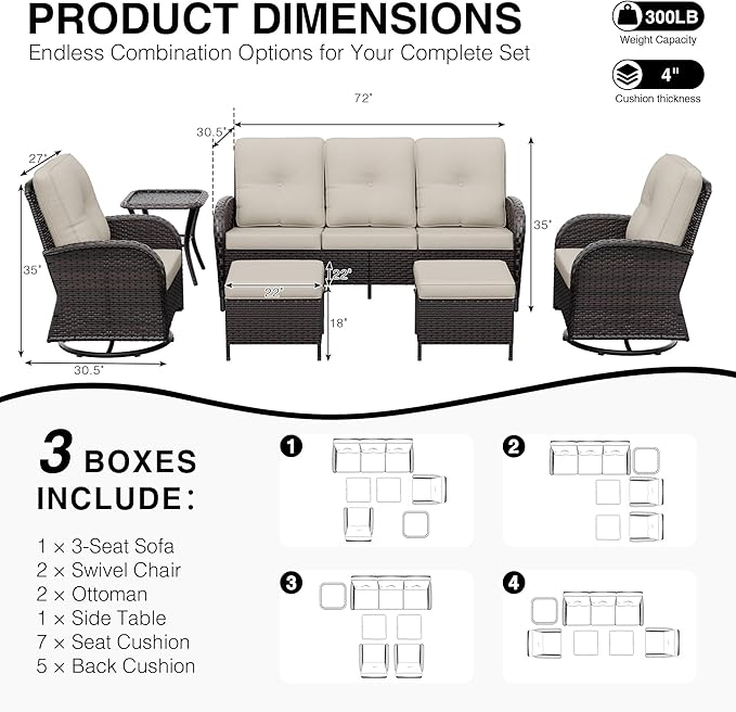 Joyside Wicker Patio Furniture Set, 6 Piece Outdoor Furniture Set with Thickened Cushions, High Back, Deep Seating - Photo 2