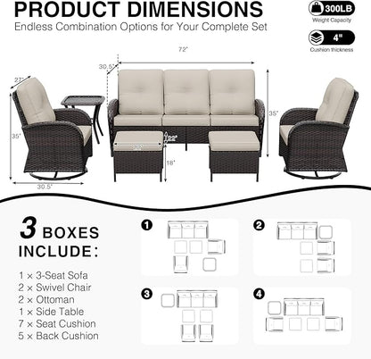 Joyside Wicker Patio Furniture Set, 6 Piece Outdoor Furniture Set with Thickened Cushions, High Back, Deep Seating, Wide Armrest, Outdoor Swivel Rocker Chairs for Porch, Deck