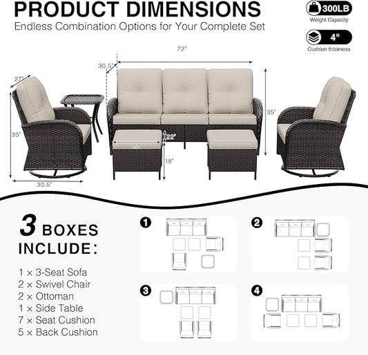 Joyside Wicker Patio Furniture Set, 6 Piece Outdoor Furniture Set with Thickened Cushions, High Back, Deep Seating, Wide Armrest, Outdoor Swivel Rocker Chairs for Porch, Deck