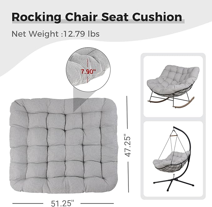 Grand patio Outdoor Rocking Chair Cushion, 7.9inch Thick, Egg Chair Cushion Replacement, Waterproof Cushion for Outdoor - Photo 3
