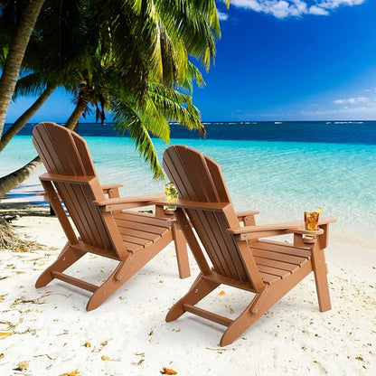 FUNBERRY Folding Adirondack Chair Set of 2, HDPE All Weather Fire Pit Chairs with Cup Holder for Outdoor