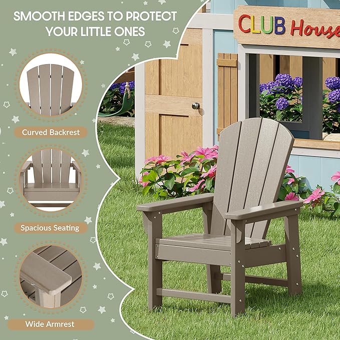 WestinTrends Malibu Kids Outdoor Adirondack Plastic Patio Chair (Set of 2), Weathered Wood