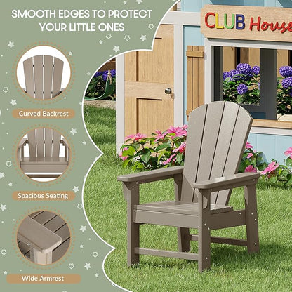 WestinTrends Malibu Kids Outdoor HDPE Adirondack Plastic Patio Chair, Weathered Wood