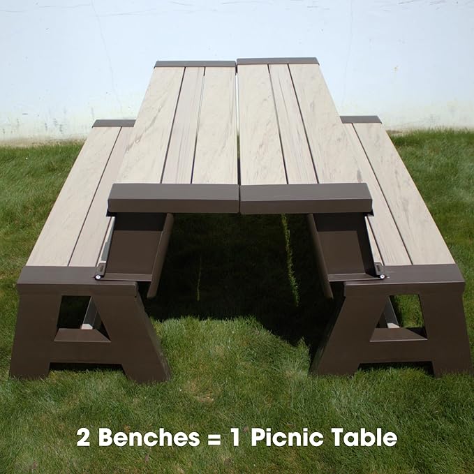 Convert-a-Bench Gen 1 2-in-1 Outdoor Convertible Bench to Picnic Table | Space-Saving, Weather-Resistant Patio Furniture for Yard Deck Garden | Easy Assembly & Durable - 1 bench/Order, Mocha Driftwood