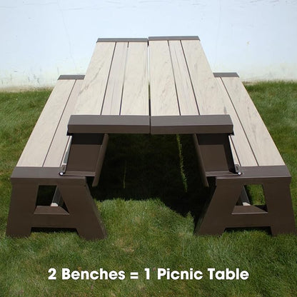Convert-a-Bench Gen 1 2-in-1 Outdoor Convertible Bench to Picnic Table | Space-Saving, Weather-Resistant Patio Furniture for Yard Deck Garden | Easy Assembly & Durable - 1 bench/Order, Mocha Driftwood