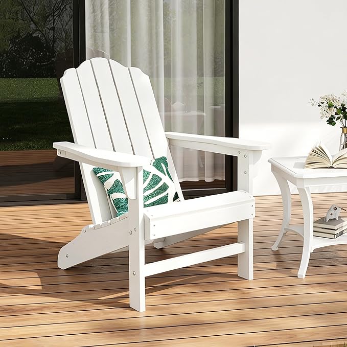 PeakPursuit HDPE Adirondack Chair for Patio, Wood Texture Lawn Chair, Outdoor Patio Furniture for Garden Backyard Deck