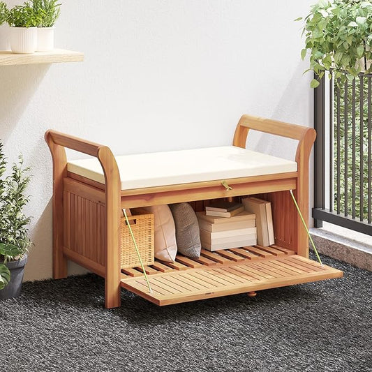 vidaXL Garden Storage Bench Cream White, Natural Wood