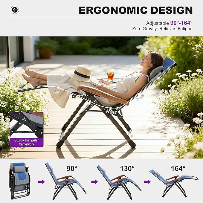 PURPLE LEAF Oversized Outdoor Reclining Chair Patio Zero Gravity Chaise Lounge Folding Chair with Quilted Cushion - Photo 4