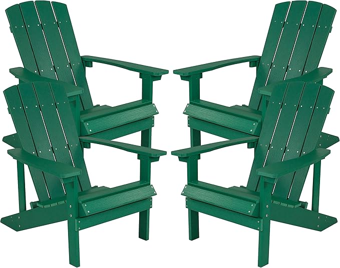 Flash Furniture Charlestown Poly Resin Adirondack Chair - Green - All Weather - Indoor/Outdoor - Set of 4
