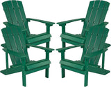 Flash Furniture Charlestown Poly Resin Adirondack Chair - Green - All Weather - Indoor/Outdoor - Set of 4 - Photo 1