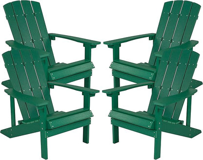 Flash Furniture Charlestown Poly Resin Adirondack Chair - Green - All Weather - Indoor/Outdoor - Set of 4