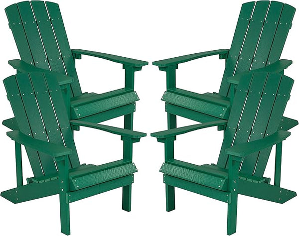 Flash Furniture Charlestown Poly Resin Adirondack Chair - Green - All Weather - Indoor/Outdoor - Set of 4 - Photo 1