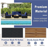 Tangkula 5 Piece Rattan Sofa Set, Outdoor Wicker Furniture Set w/Seat & Back Cushions, Square Coffee Table - Photo 8