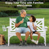 Oversized Outdoor Bench Set of 2, 51.5” HDPE Aesthetic Garden Bench with Cup Holders - Photo 4