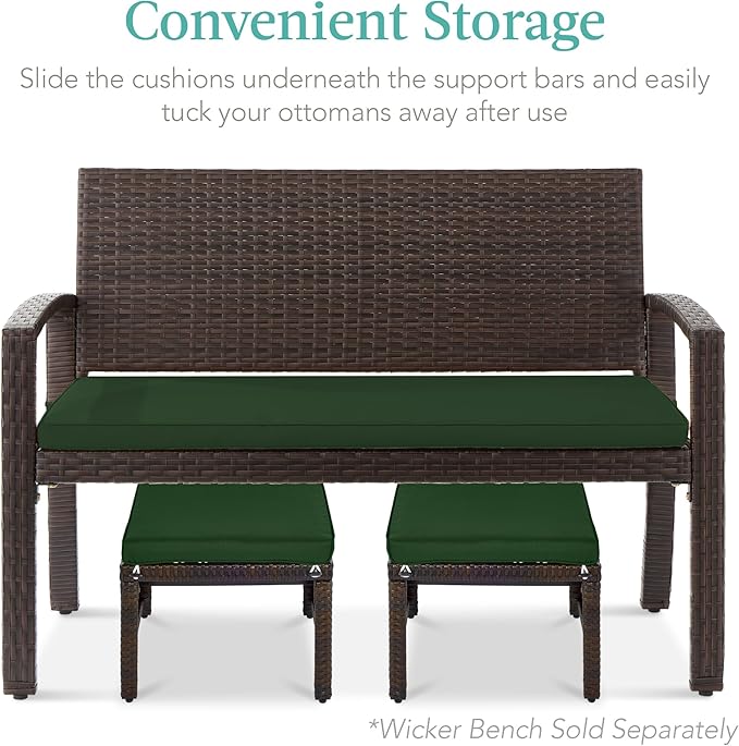 Best Choice Products Set of 2 Wicker Ottomans, Multipurpose Outdoor Furniture for Patio, Backyard, Additional Seating - Photo 5