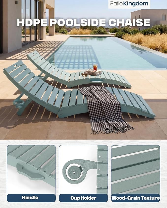 in-Pool Lounge Chairs Set of 2, Folding HDPE Pool Chairs Anti-Floating No Sandbags with Cup Holder & Handles - Photo 4