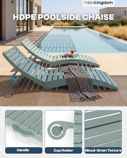 in-Pool Lounge Chairs Set of 2, Folding HDPE Pool Chairs Anti-Floating No Sandbags with Cup Holder & Handles, Outdoor Chaise Lounge for Poolside, Patio & Sun Deck(Light Blue)
