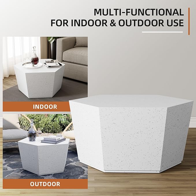UPHA 28" Hexagon Outdoor Coffee Table, Modern Hollow Concrete Patio Table - Photo 4