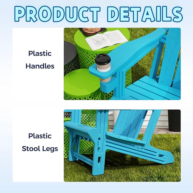 Adirondack Chair, Plastic Patio Chair Cup Holder Without Screws Install, Outdoor Chair 400 LBS Capacity, Weather Resistant for Garden Backyard Lawn Beach (Sky Blue)