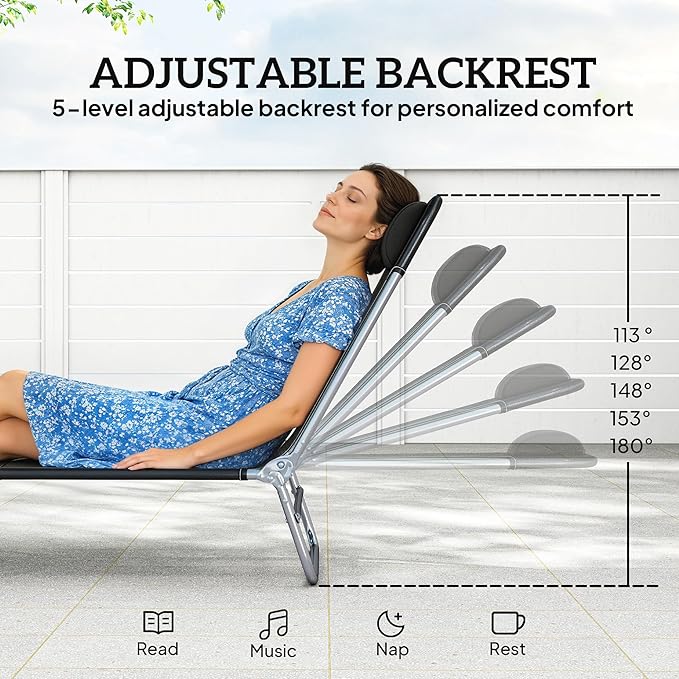 Outsunny 2 Piece Folding Chaise Lounge Chairs, Pool Sun Tanning Chairs with Reclining Back, Breathable Mesh Seat - Photo 2