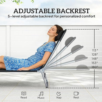 Outsunny 2 Piece Folding Chaise Lounge Chairs, Pool Sun Tanning Chairs with Reclining Back, Breathable Mesh Seat, Headrest for Beach, Yard, Patio, Black
