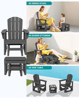 SERWALL Outdoor Glider Chair Set of 2 with Ottoman, HDPE Wood-Like Patio Glider Set All-Weather Porch Glider for Outside - Photo 7