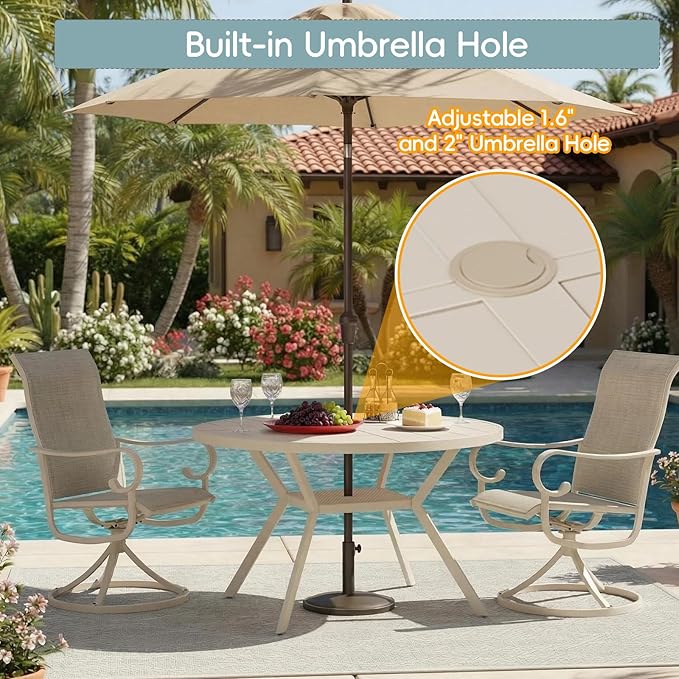 47" Outdoor Patio Table Dining Table, All Weather Metal Round Patio Table with Adjustable Umbrella Hole - Photo 4