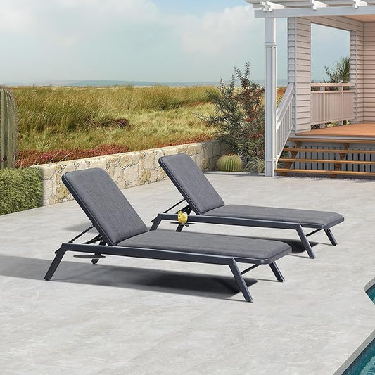 PURPLE LEAF Chaise Lounge Outdoor Chair with Cushion Aluminum Pool Side Sun Lounges Adjustable Reclining Patio Set Pack of 2 Dark Grey