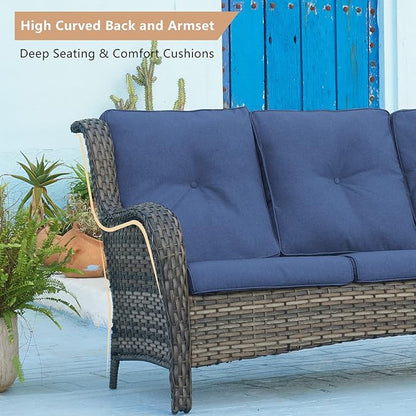 HUMMUH Outdoor Furniture 5 Pieces Patio Furniture Set Wicker Outdoor Sectional Sofa with 2 Patio Chairs,Ottomans