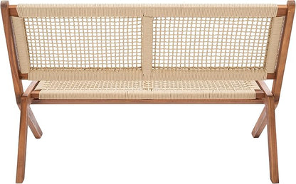 SAFAVIEH Outdoor Collection Kobina Natural Acacia Wood/Natural Rope Foldable Bench (Fully Assembled)